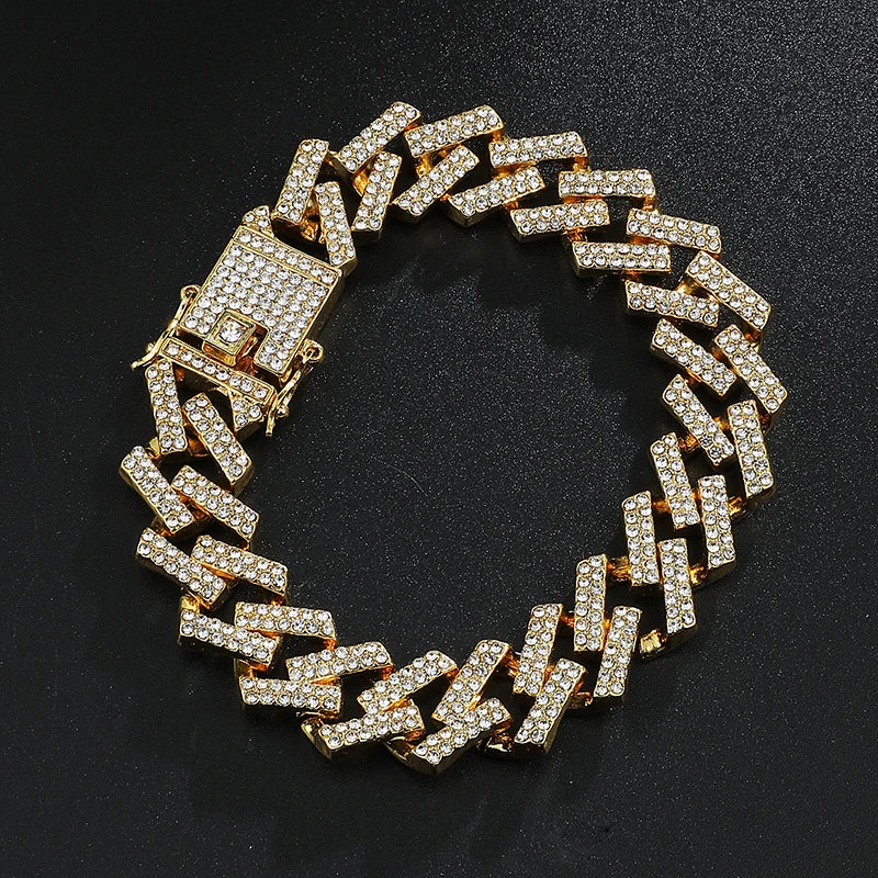 Relógio + corrente + pulseira hip hop bling cristal gelado 15mm cubano pavimentado strass miami zircon colares masculinos gargantilha jóias