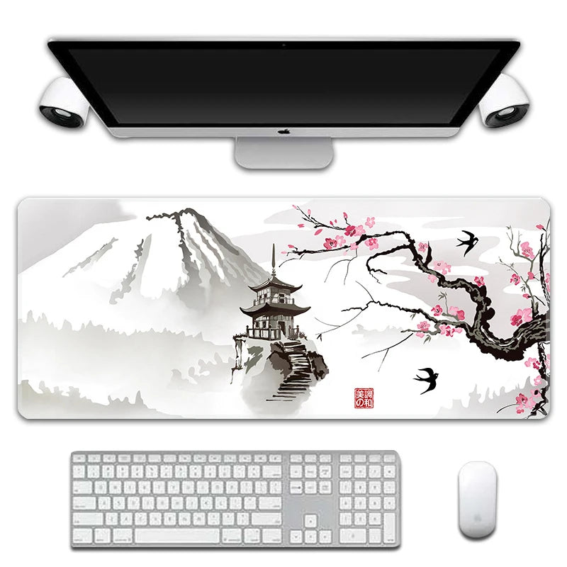 Novo padrão sakura grande mouse pad gamer grande mousepad para jogos de computador bloqueio borda teclado mesa ratos almofada de borracha tapete de mesa