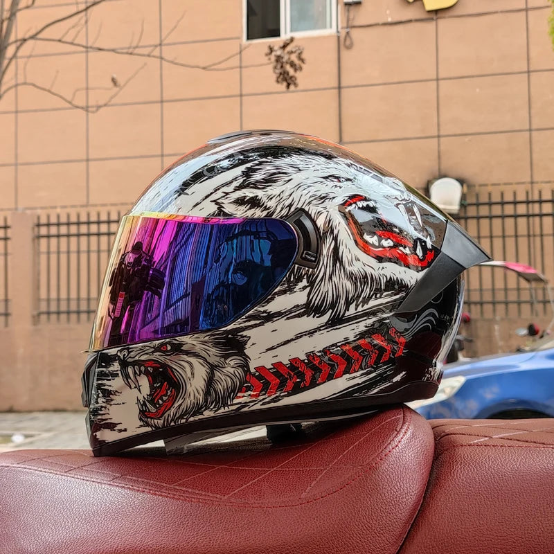 Capacete de segurança para motocicleta, capacete completo para corrida, capacete clássico com gola