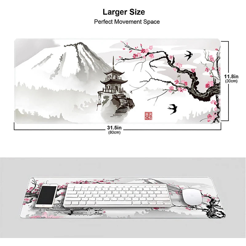 Novo padrão sakura grande mouse pad gamer grande mousepad para jogos de computador bloqueio borda teclado mesa ratos almofada de borracha tapete de mesa