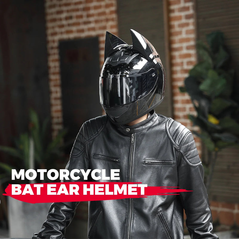Capacete de motocicleta com orelhas de morcego, rosto inteiro, chifres destacáveis, motocross, corrida, certificação de pontos, capacetes de segurança